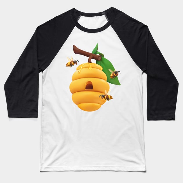 Bee Hive with a Couple of Bees Baseball T-Shirt by Impurefect